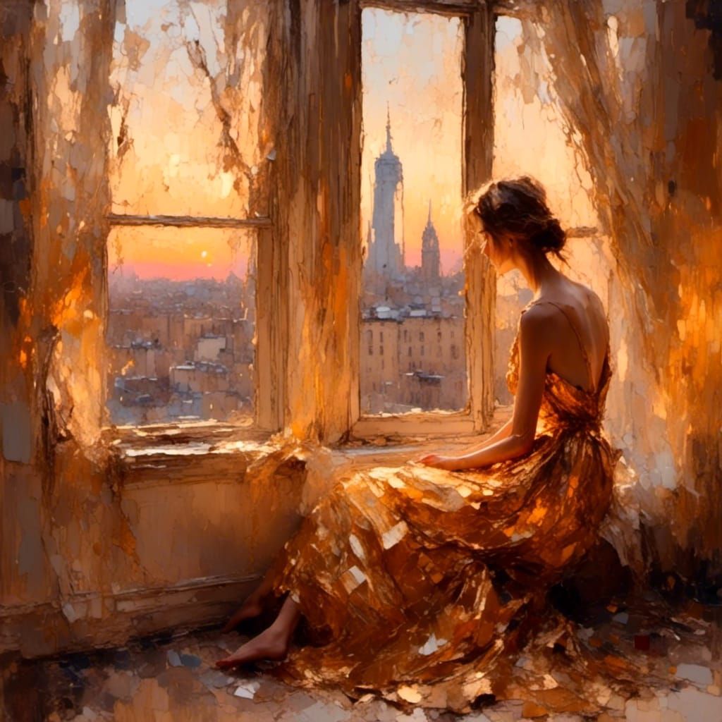 Impressionist Woman in Sunlight by Window