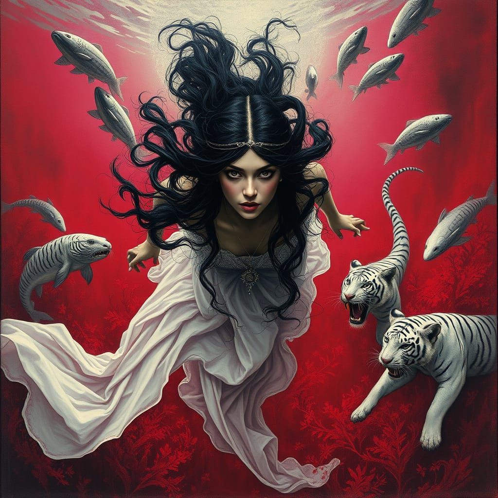 Underwater Goddess in Mystical Gustave Doré Style