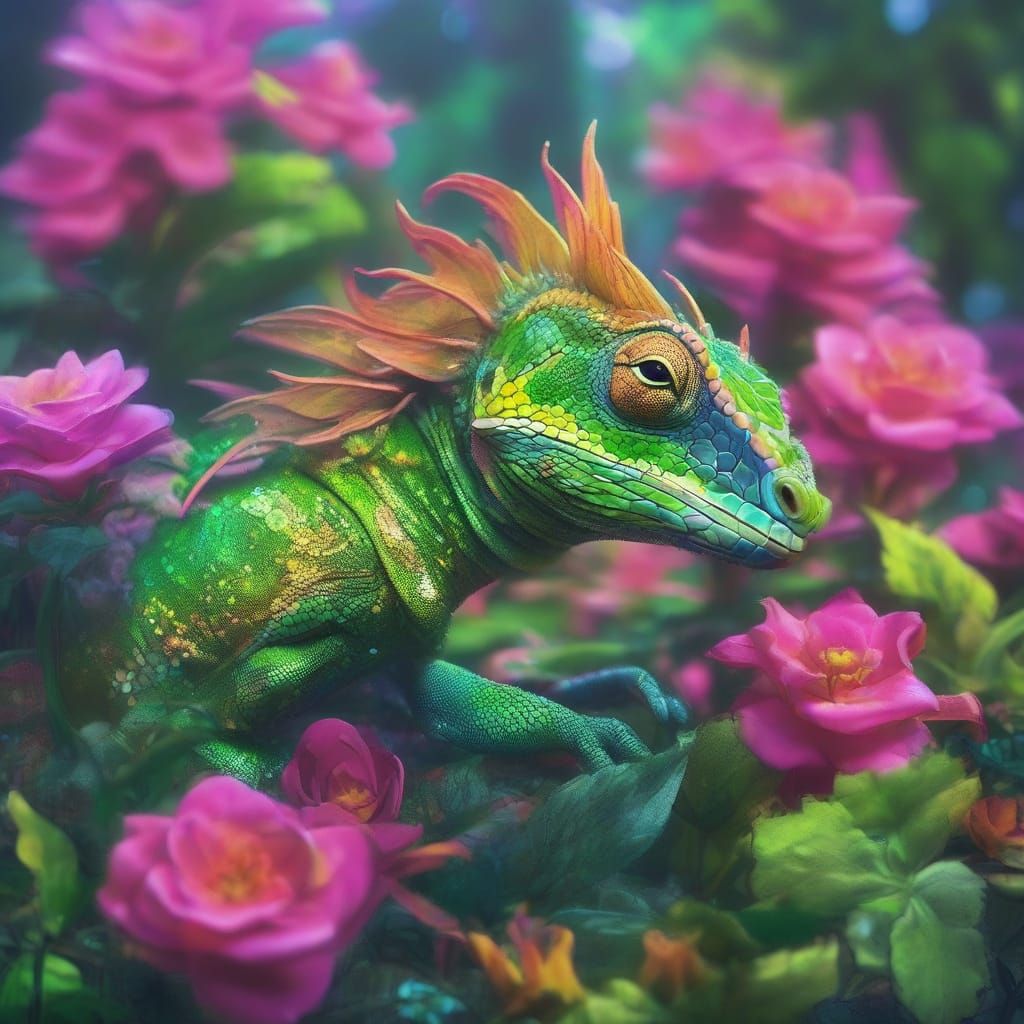 Fantasy Dragon in Tropical Bloom