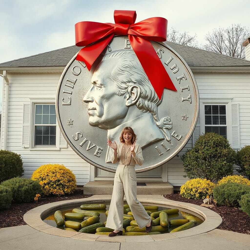 Surreal Giant Nickel and Surprised Woman