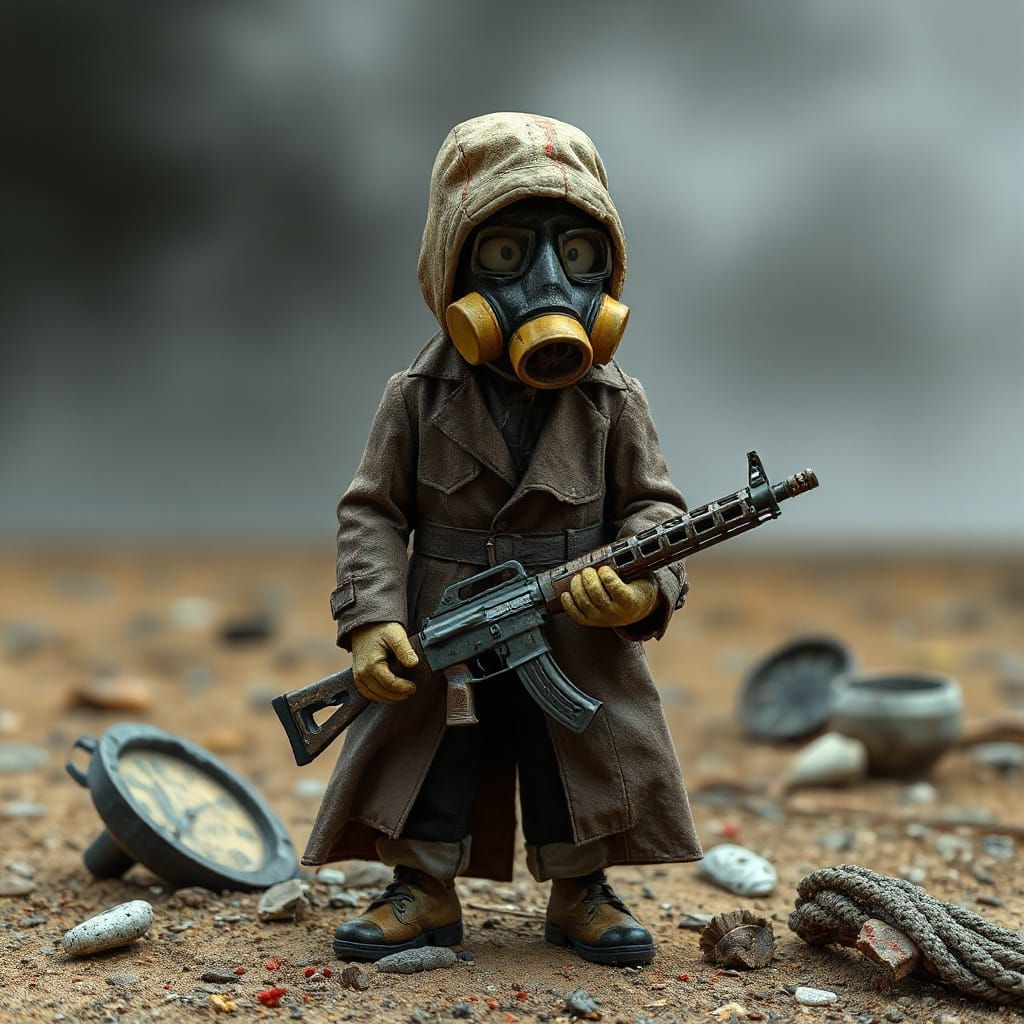 Wasteland Wanderer in Gothic Claymation Style