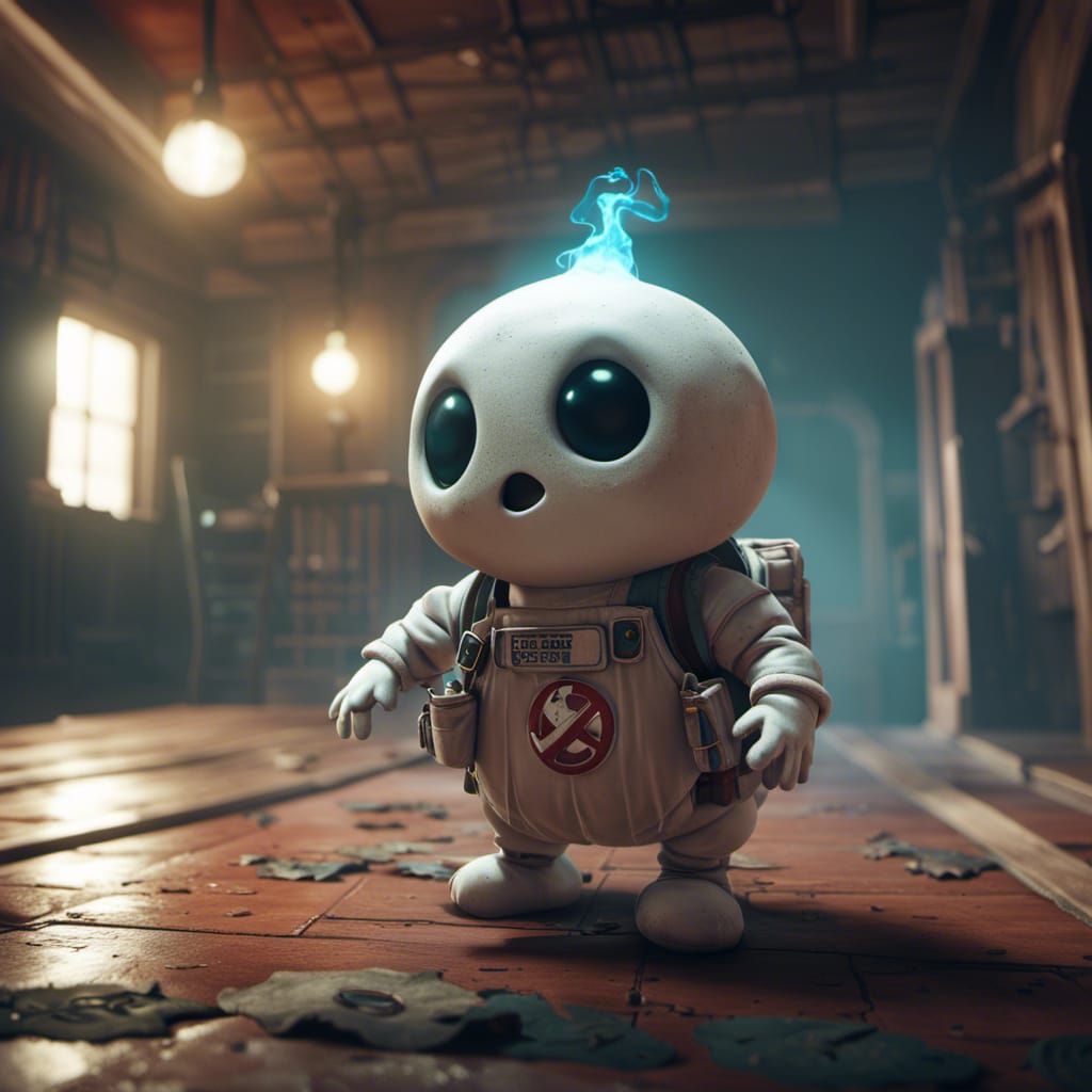 Ghostbuster Ghost in Haunted House: Digital Art