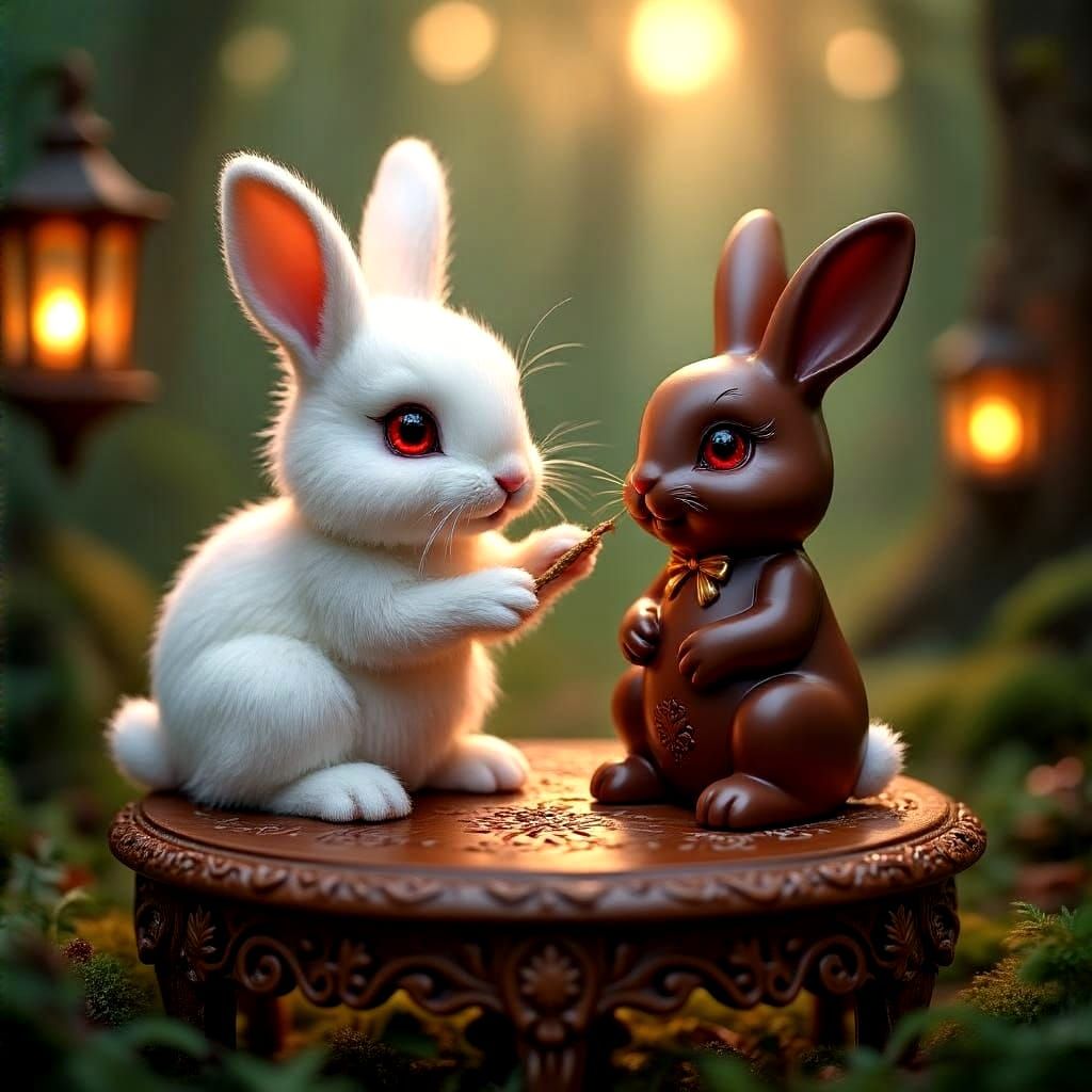 Whimsical Bunny Shares Secret in Enchanted Forest