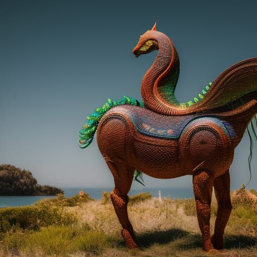 Neon Seahorse-Human Hybrid in a Mycelium Network