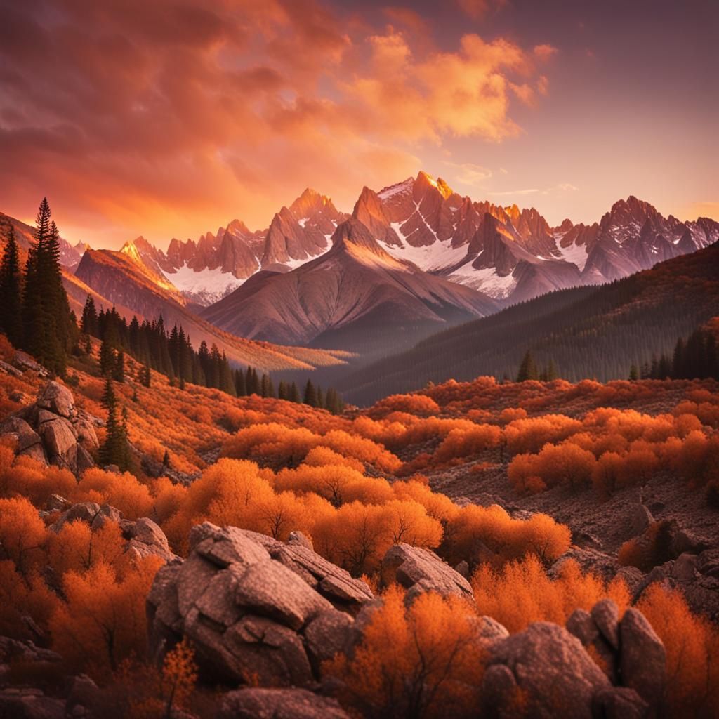Majestic Mountain Range Basks in Warm Sunset Glow