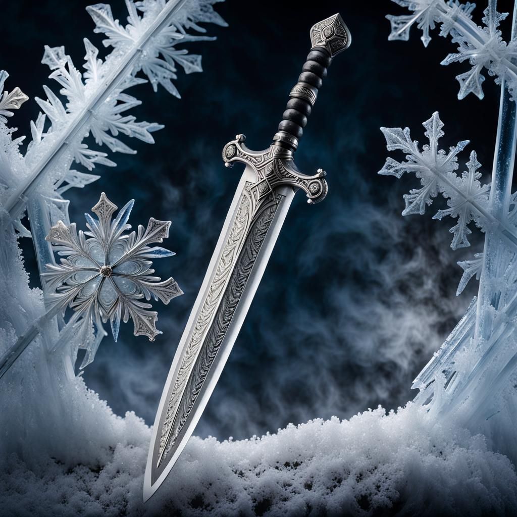 Crystalline Ice Longsword in Misty Arctic Void