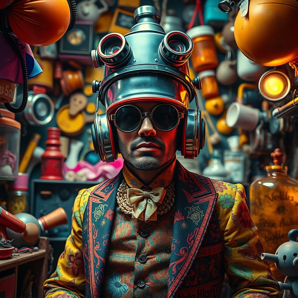 Mr. Bottlehead's Whimsical Day in Hyperrealistic Style