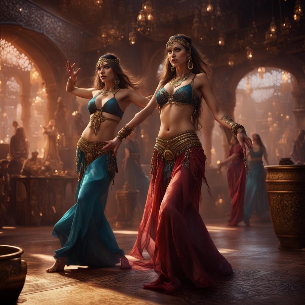 Fantastical Belly Dancers in a Detailed Matte Painting