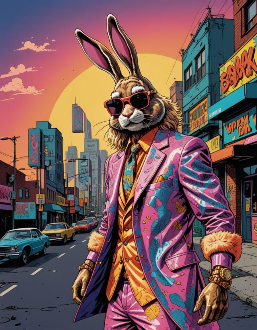 Retro Bunny Pimp in Comic Book Style
