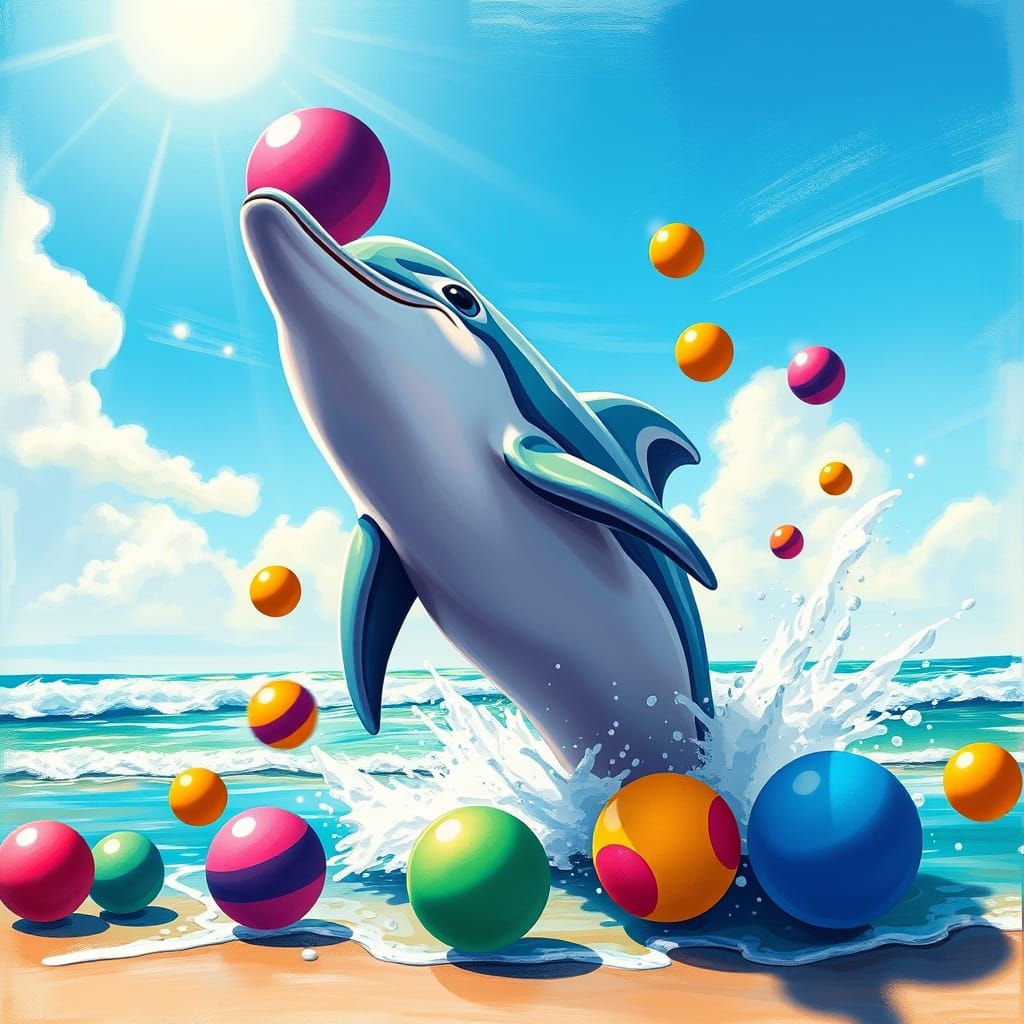 Dolphin in Vibrant Beach Scene