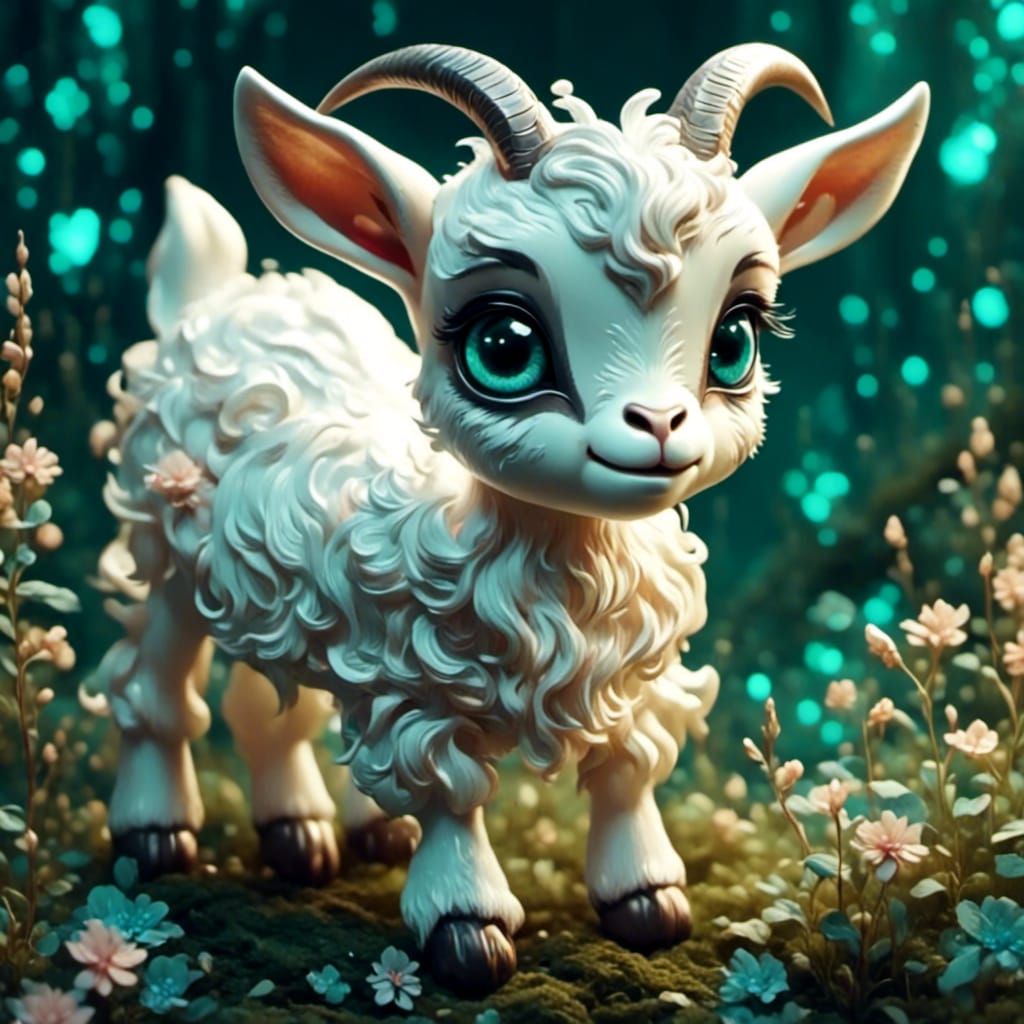 Cute Baby Goat with Big Horns and Eyes