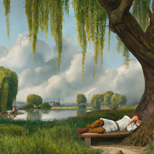 Weeping Willow Landscape in Photorealistic Style