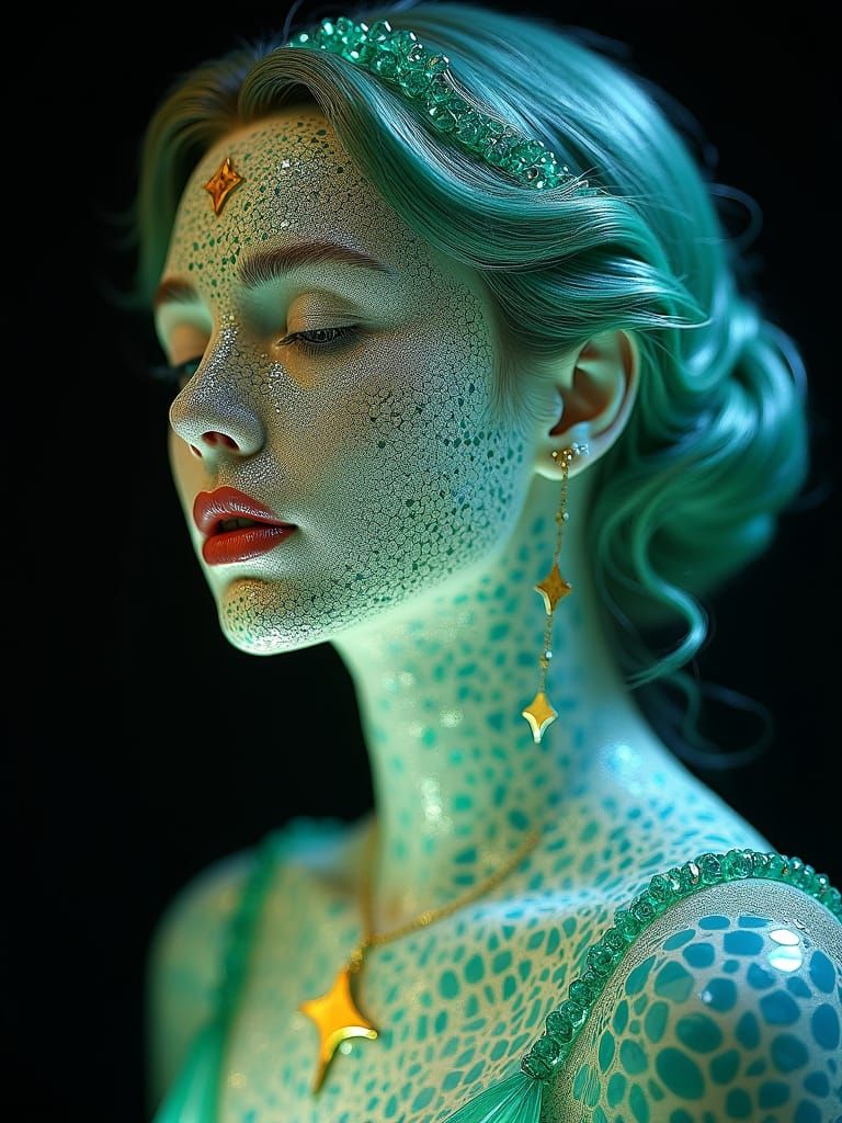 Sea Glass Portrait with Pietra Dura Engravings