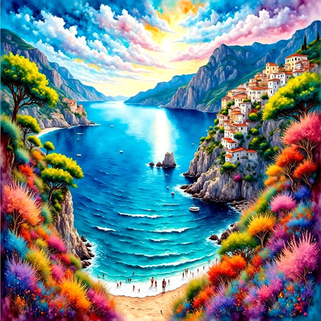 Surreal Capri Islandscape in Vibrant, Dreamlike Style