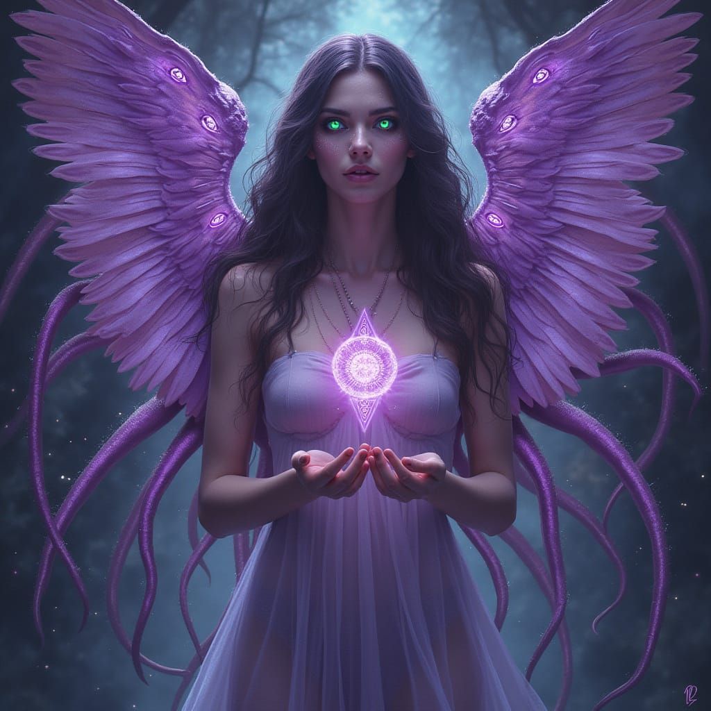 Ethereal Goddess in Mesmerizing Dance of Purple and Celestia...