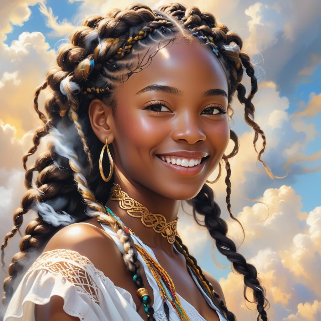 Ethereal Ebony Woman Portrait in Sacred Realism