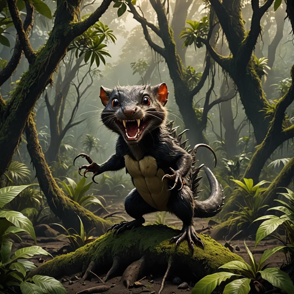 Camouflaged Venomous Mammal in Volcanic Landscape