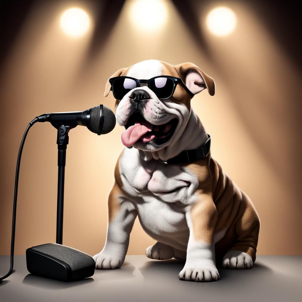 Bulldog Puppy Rockstar Howling on Stage