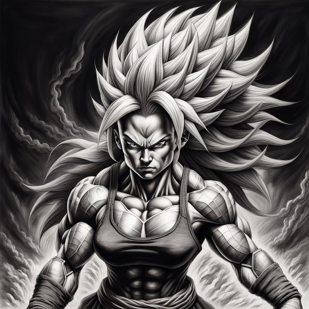 Powerful Super Saiyan Heroine in Charcoal