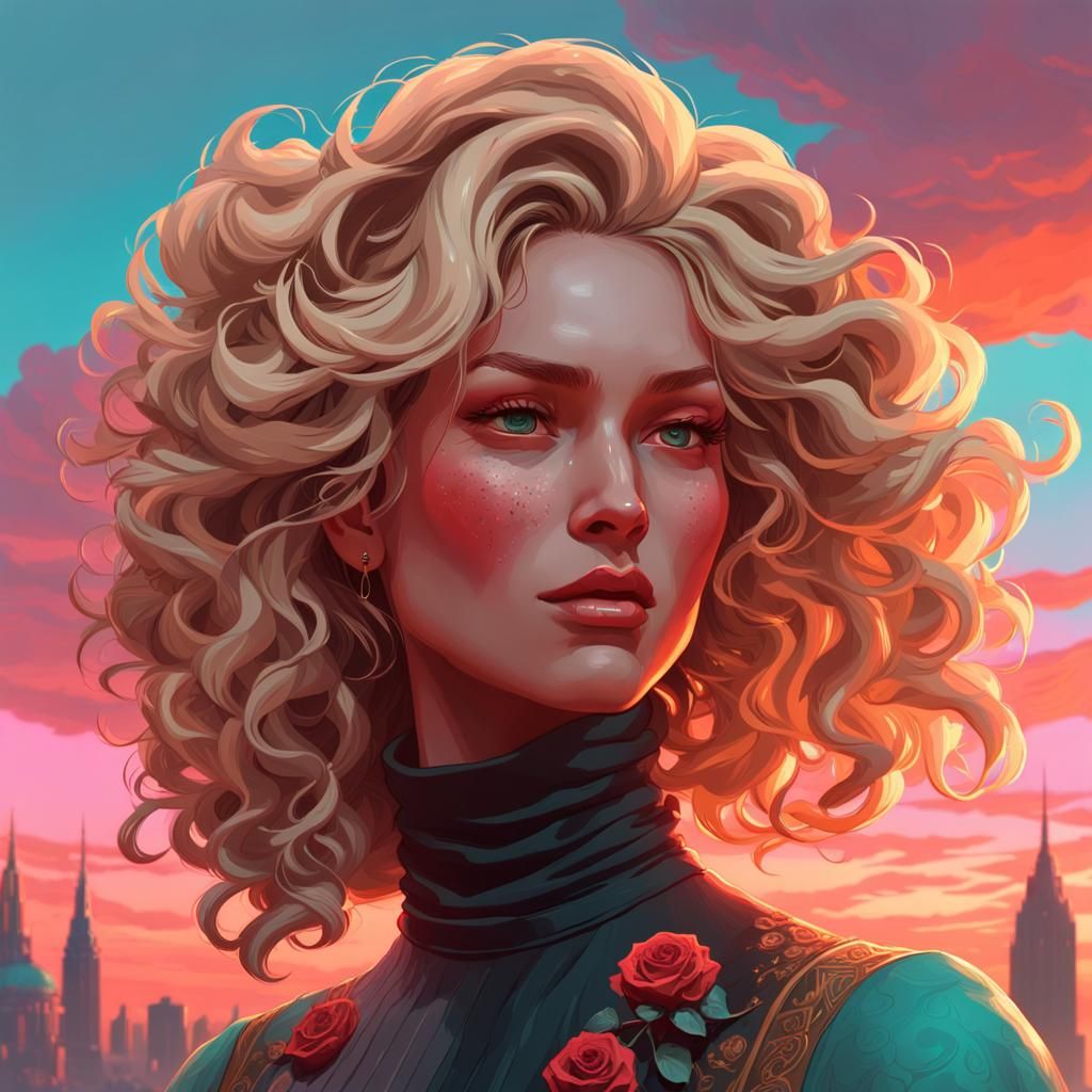 Blonde Woman with Rose, Art Nouveau Style