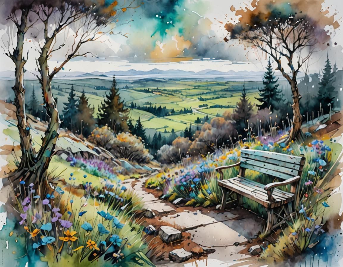 Whimsical Landscape Painting in Watercolor Style
