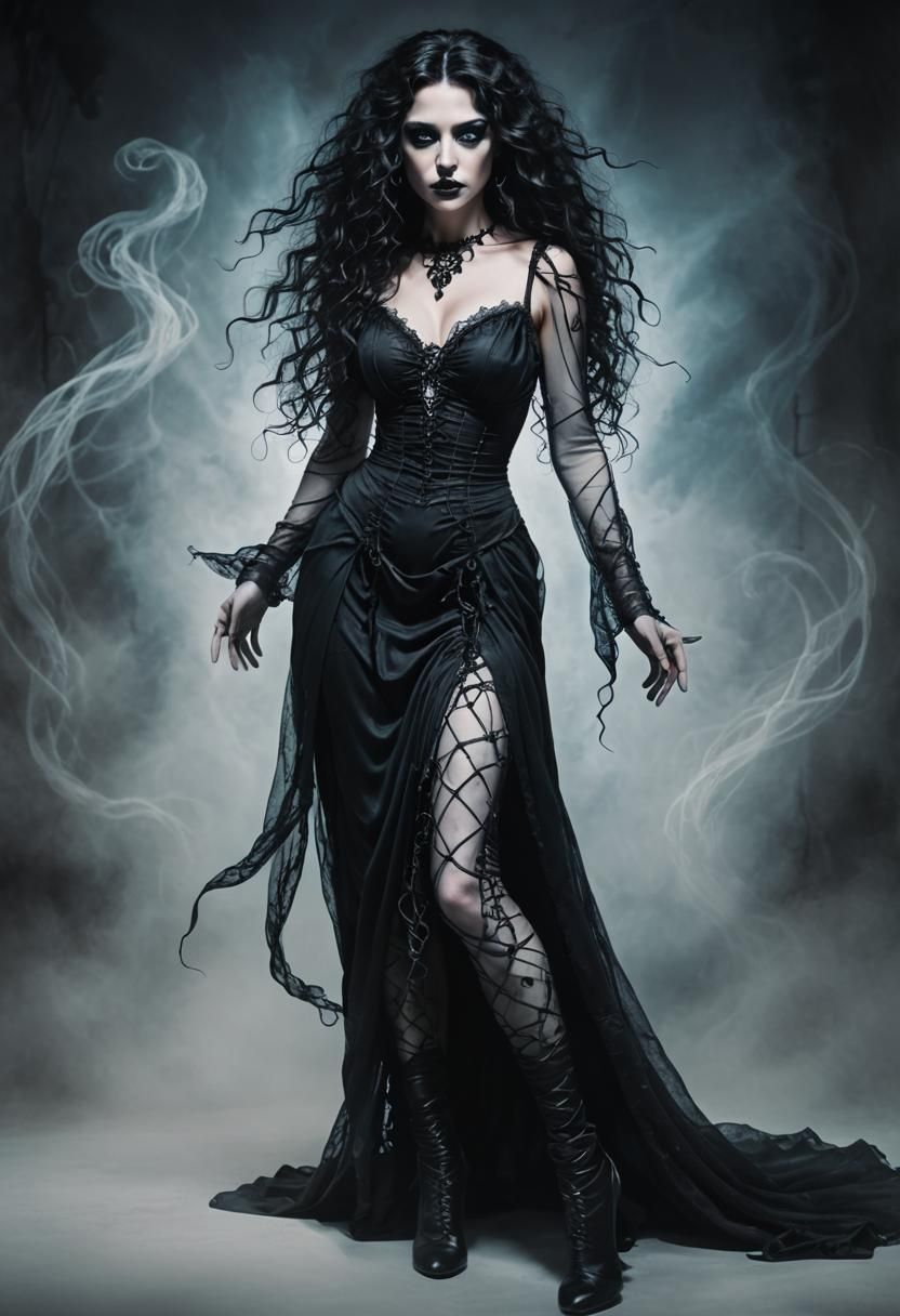 Ethereal Dark Sorceress Portrait in Gothic Style