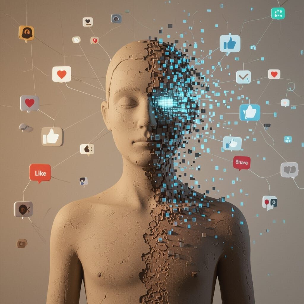 Clay Figure Dissolves into Digital Data