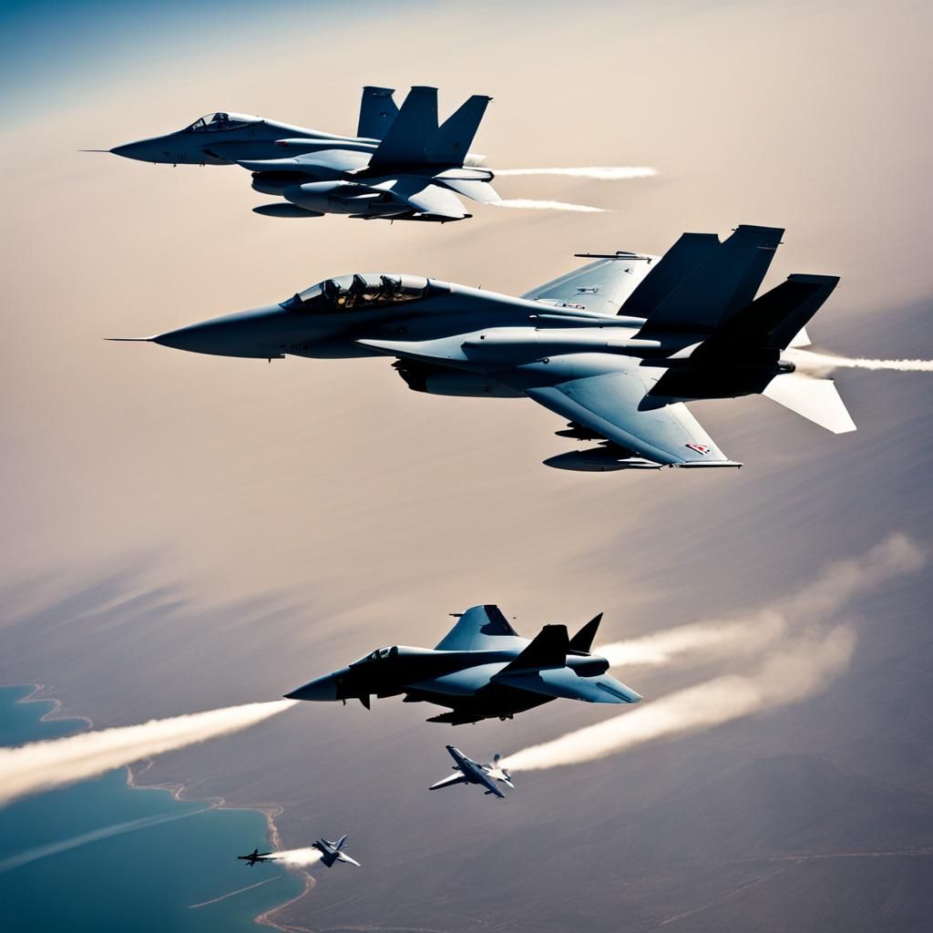 Fighter Jets Engaged in Aerial Combat