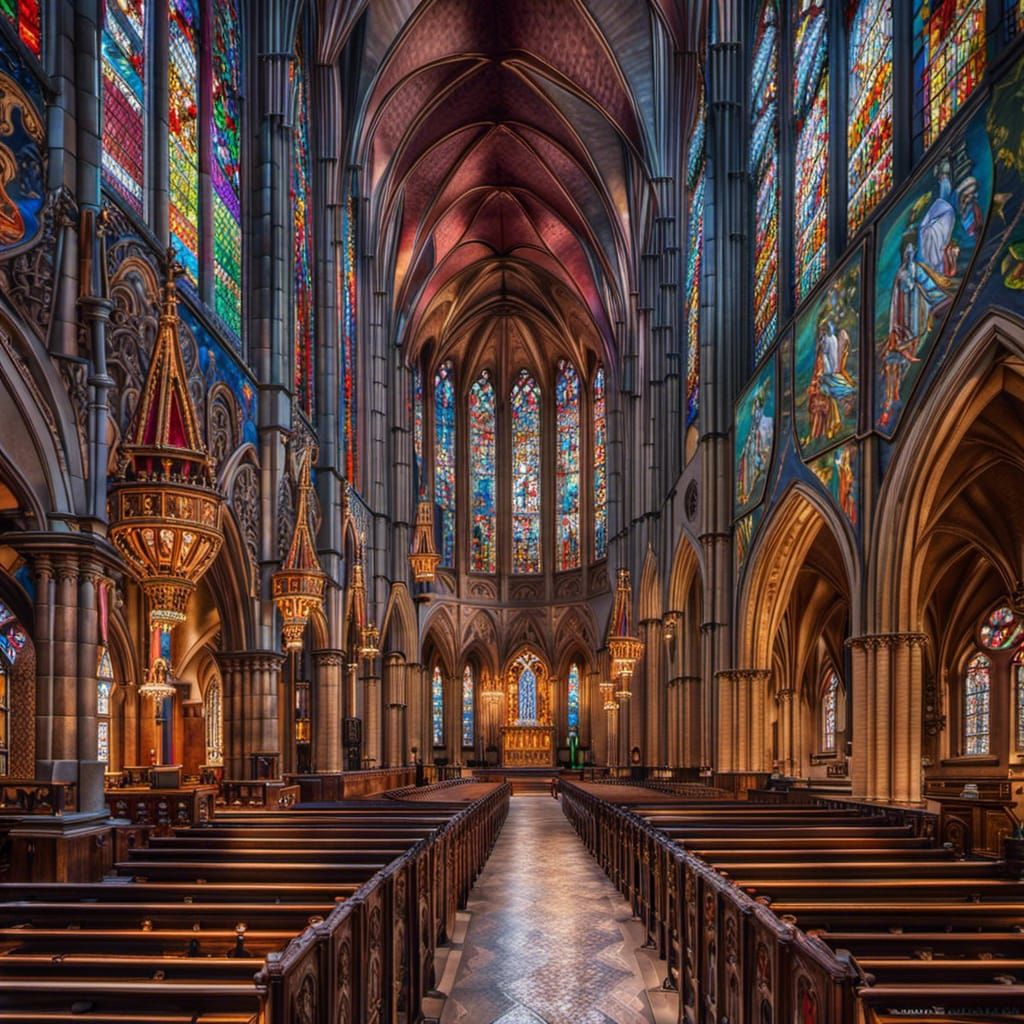 Inside an old Gothic style church