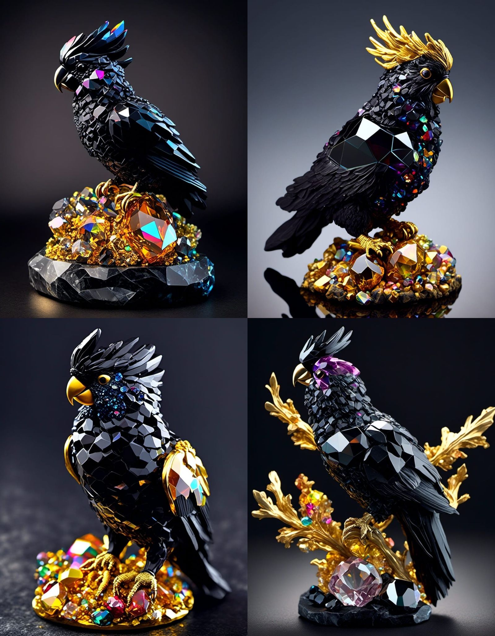 Iridescent Crystal Cockatoo Figurine on Gold Branch
