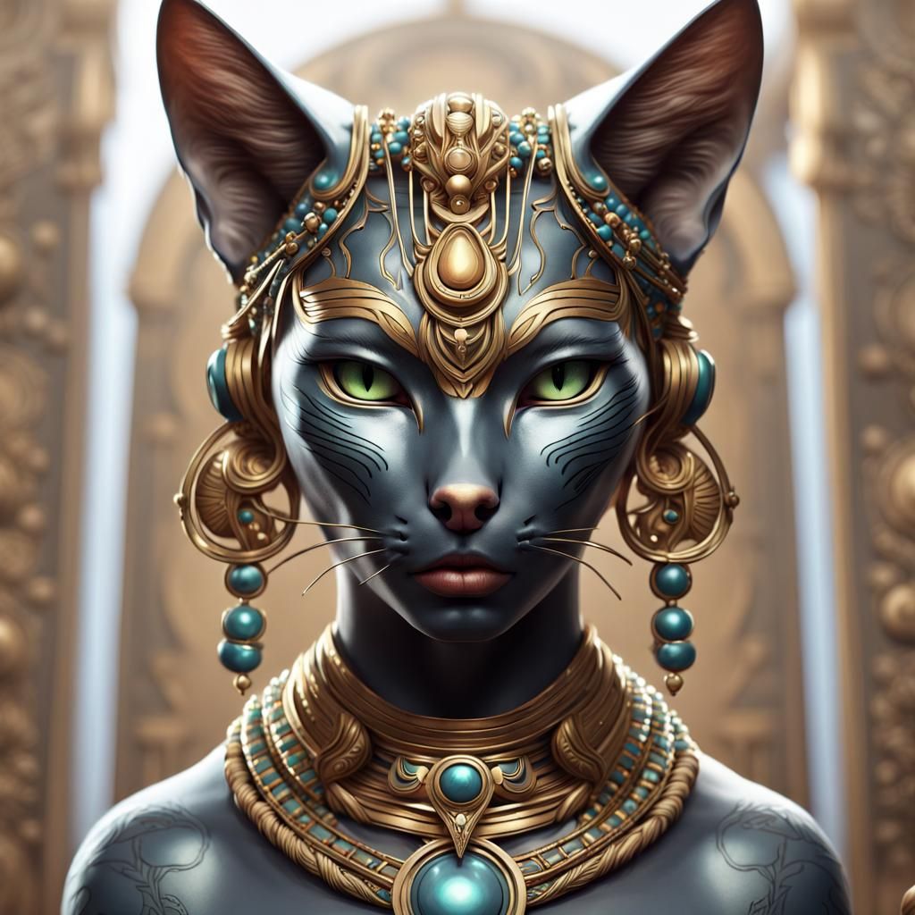 Goddess Bastet: Cat-Human Hybrid in 8K Resolution