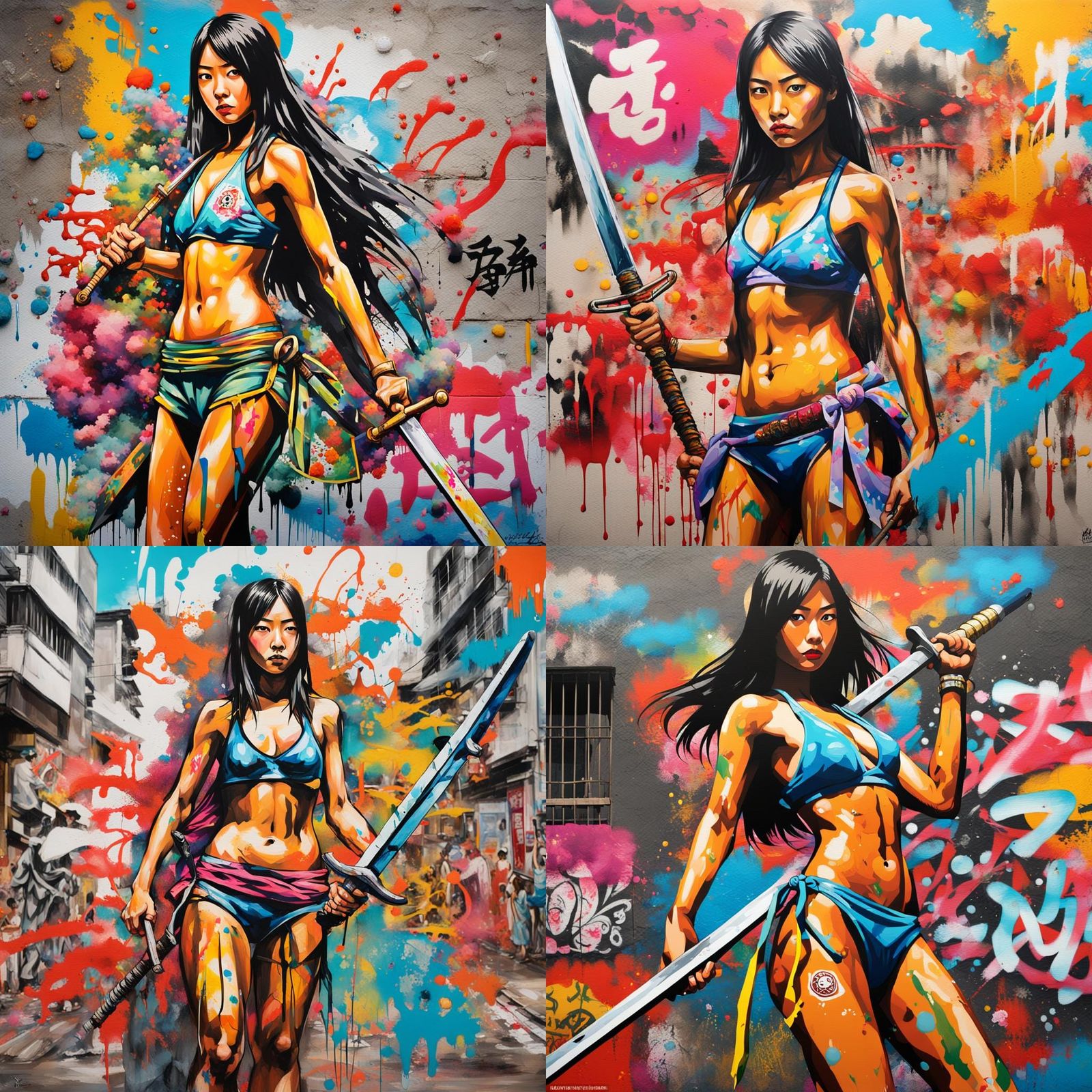 Asian Women Warriors in Bikinis: Graffiti Art