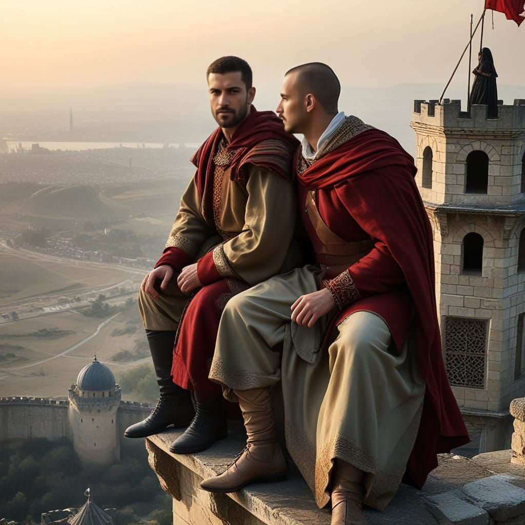 Medieval Princes on Gothic Fortress Battlements