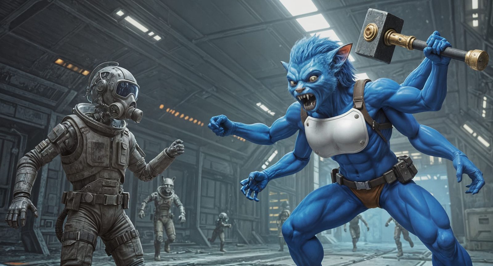 Furry Alien Negotiates with Cybernetic Humanoids in Space St...