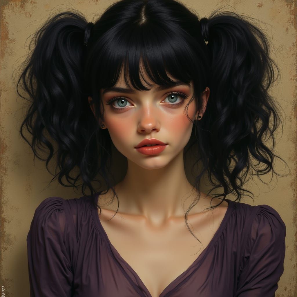 Photo Realistic Woman with Pigtails in Art Nouveau Style