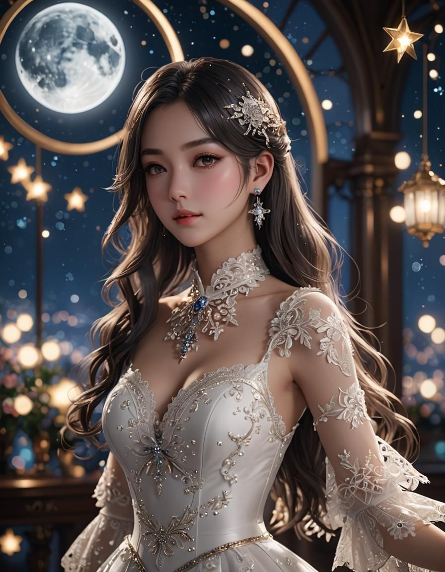 Lace Ballroom Suit with Moon and Stars Bokeh