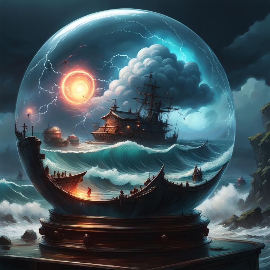 Glass Orb Captures Violent Sea Thunderstorm