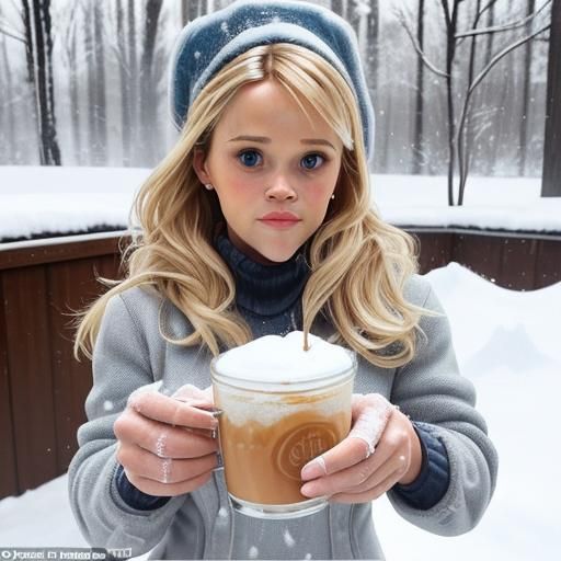 Woman Makes Coffee Drink With Snow