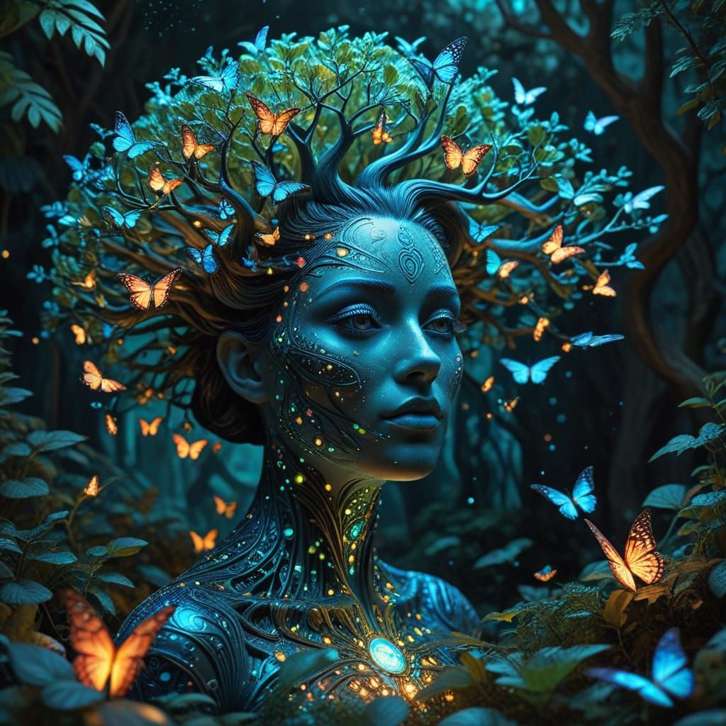 Surreal Fantasy Tree Blooms with Iridescent Colours