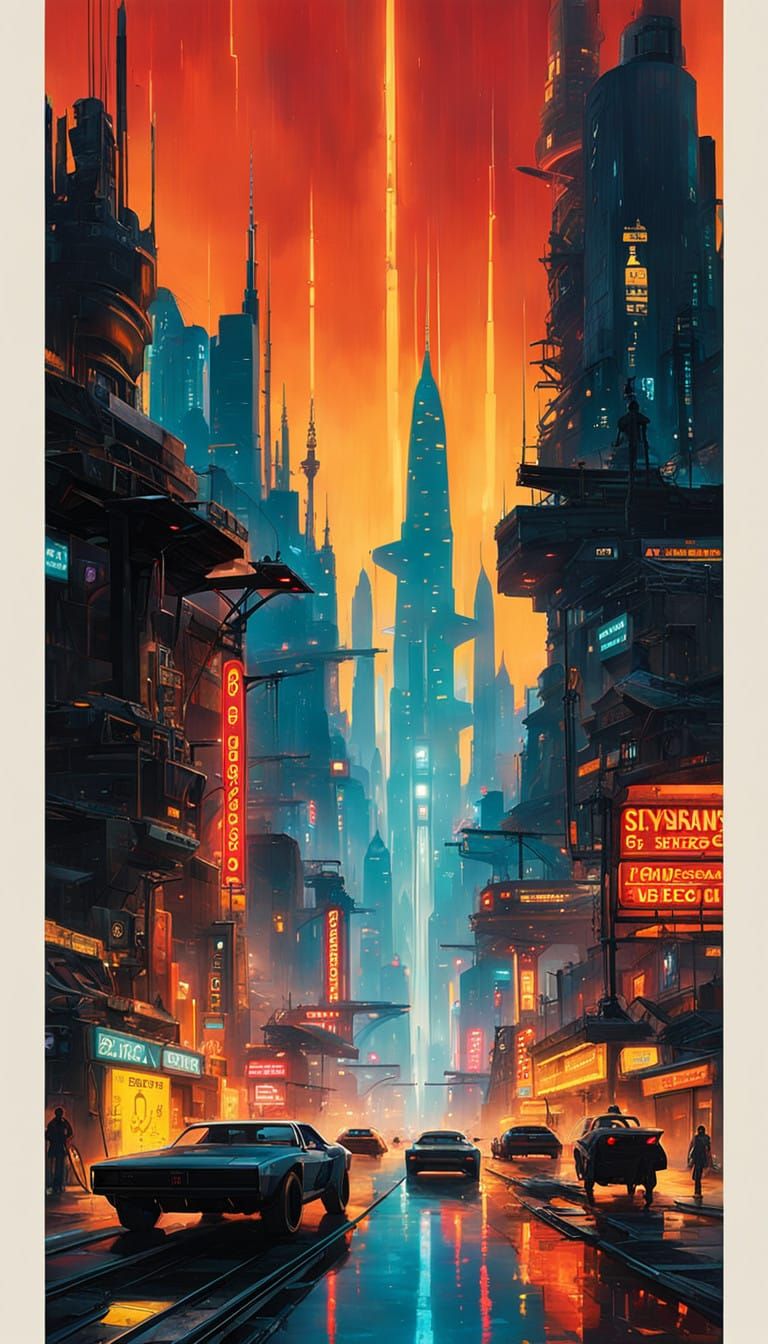 Ethereal Cyberpunk Metropolis at Dusk