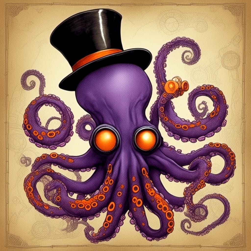 Cartoon Octopus in Top Hat and Monocle