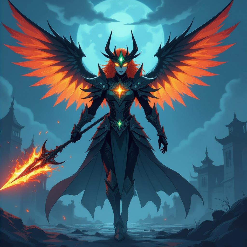 Solar Knight Battles Demons in Ghibli Anime Style