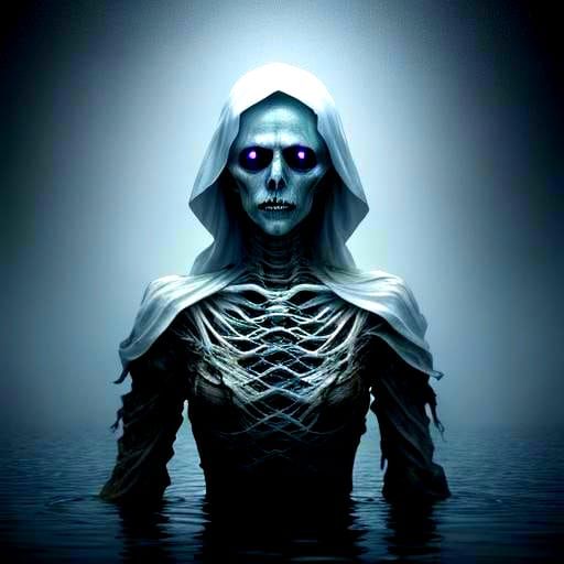 Ethereal Female Wraith in Holographic Cosmic Illustration