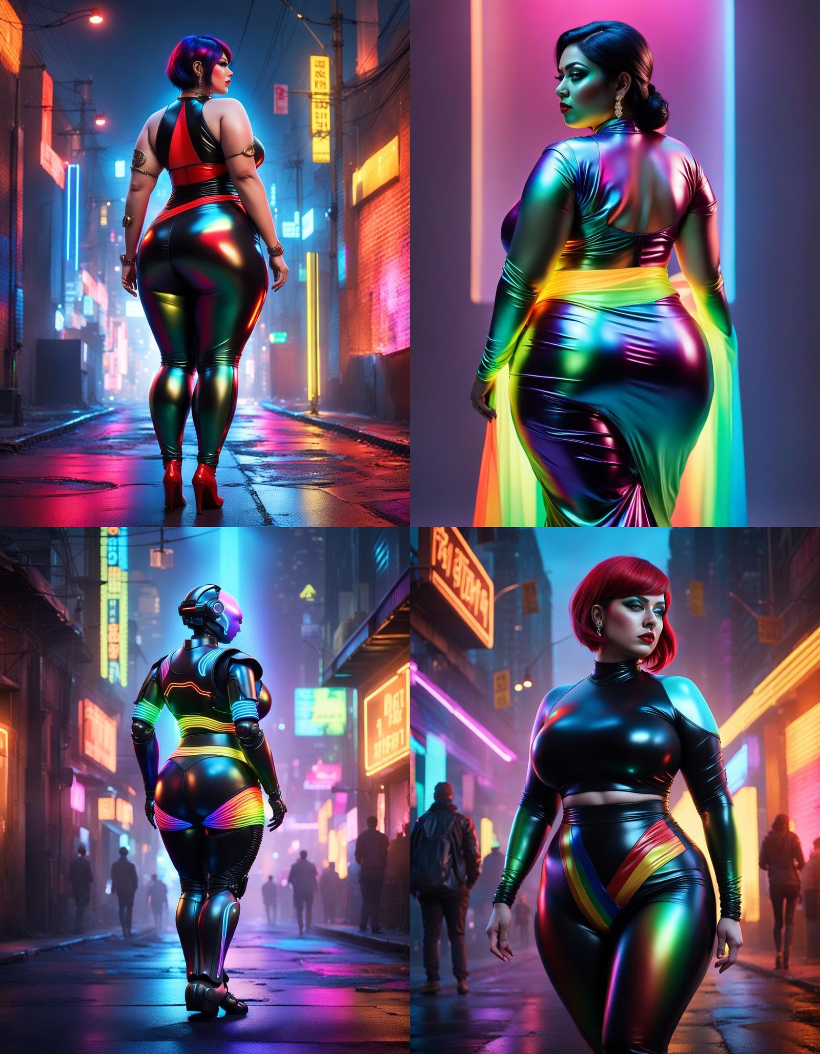 Hyperrealistic Robotic Woman in Rainbow Saree