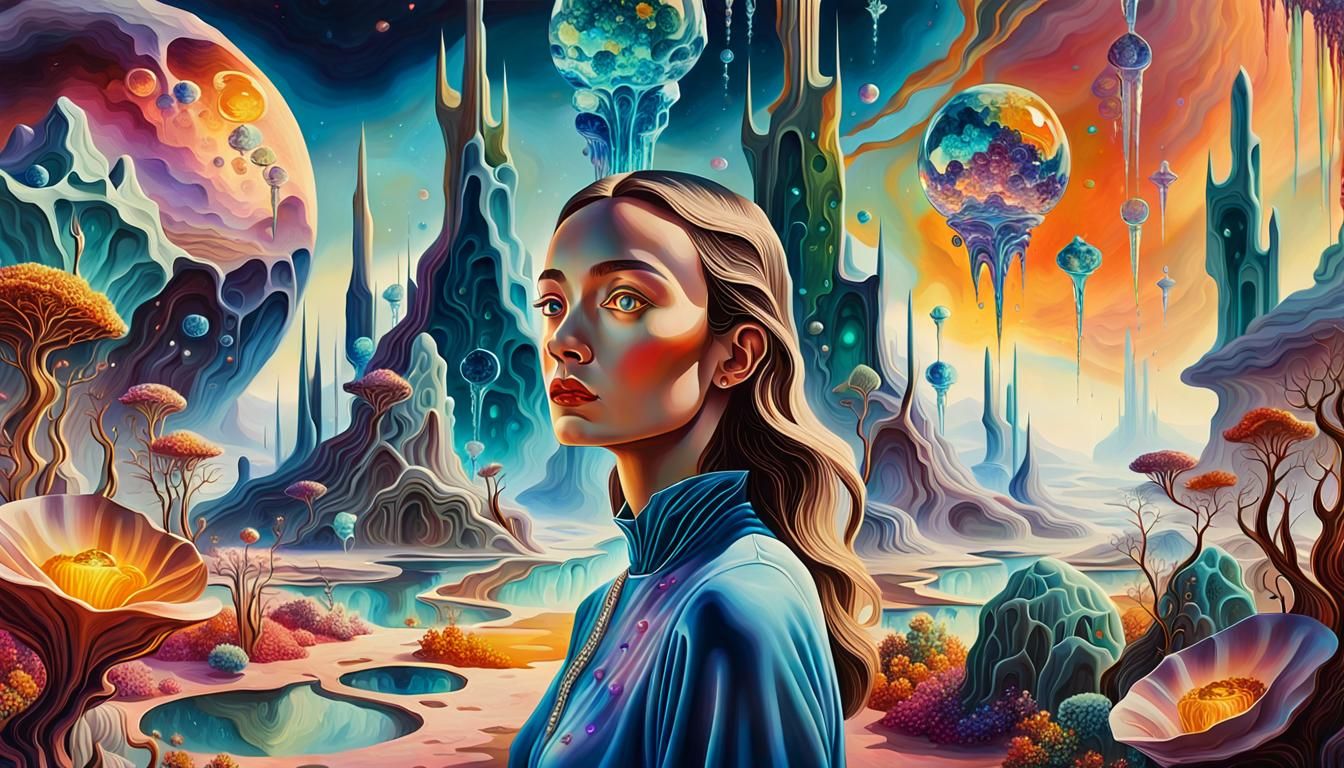 Surreal Gemstone Garden in Oil Painting Style