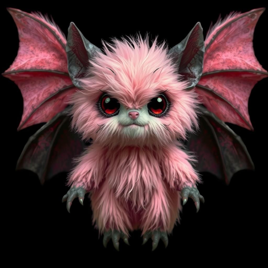 Sinister Pink Fur Creature with Bat Wings