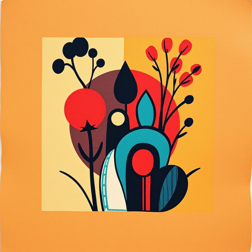 Bold Linocut Print in Earthy Tones