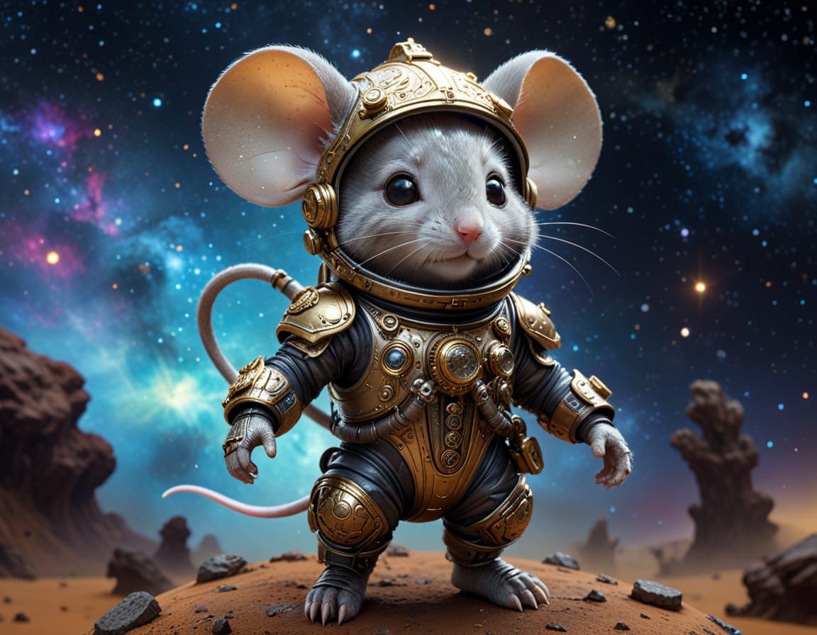 Cute Mouse Astronaut on Alien Planet
