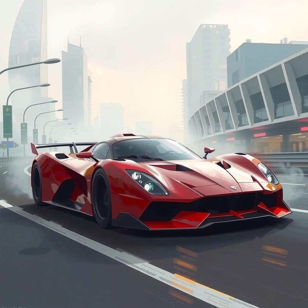 Futuristic Sportscar on Winding Highway