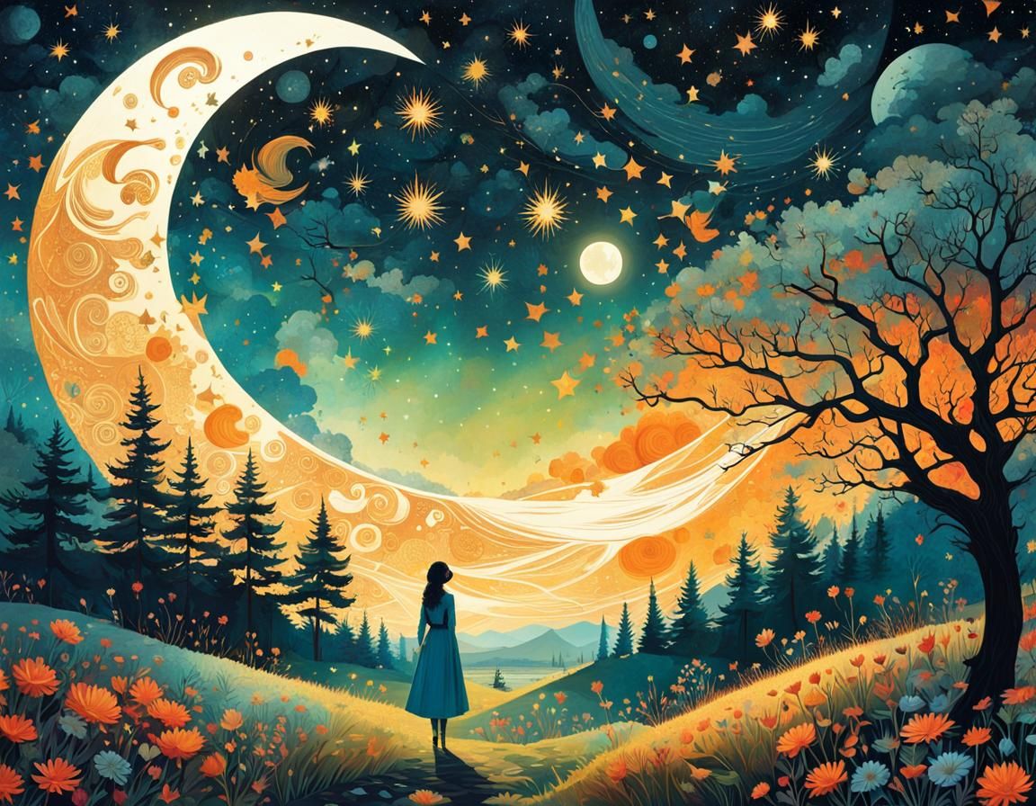 Moon Crackling into Stars: Surreal Double Exposure Art